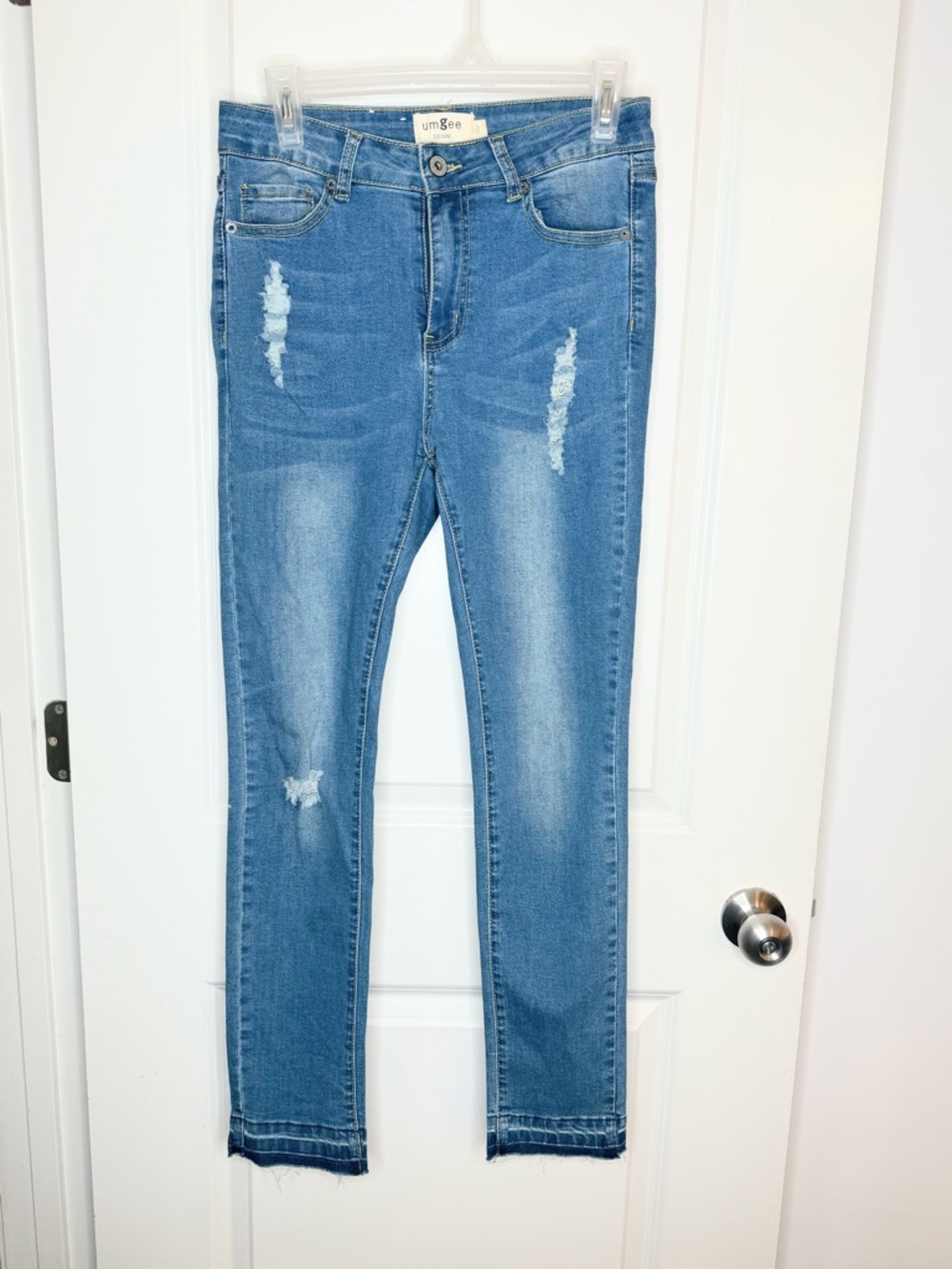 Umgee Denim Jeans Size 5 Distressed Skinny Raw Hem Stretch Blue